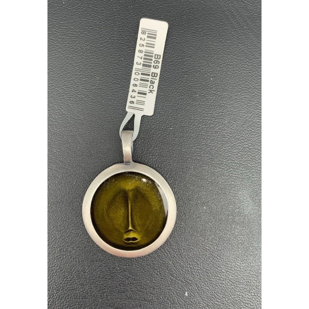 NWT Bico Visage Round Resin and Metal Face Pendant Comes W Black Cord Necklace